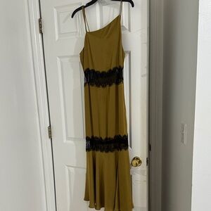 Zara One Shoulder Olive Dress with Black Lace